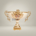 Baroque Ceramic & Brass Footed Compote Bowl - Floral Hand-Painted Twin Handles — Gold