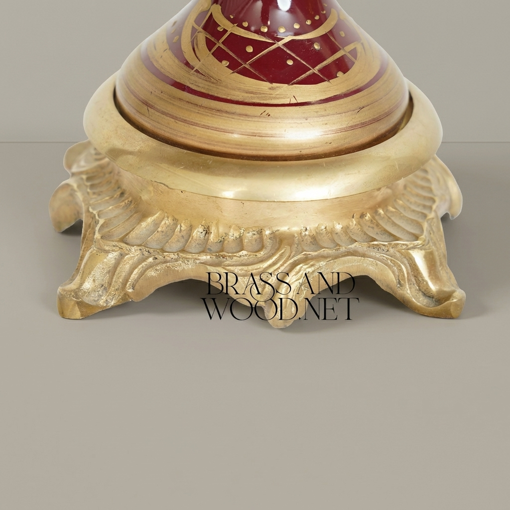 Baroque Ceramic & Brass Footed Compote Bowl - Hand-Painted Floral Medallion — Antique Gold