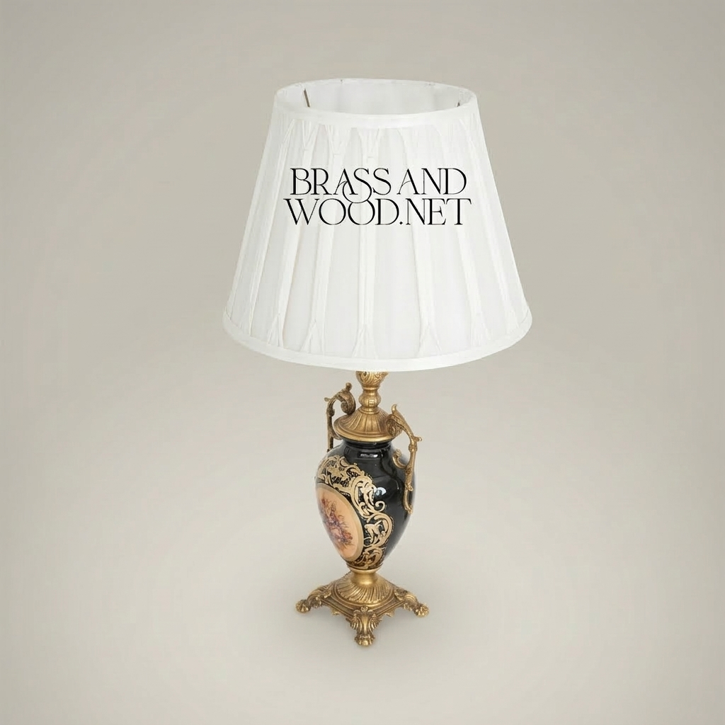 Baroque Ceramic Urn Table Lamp - Floral Medallion & Ornate Brass Stand — Antique Gold