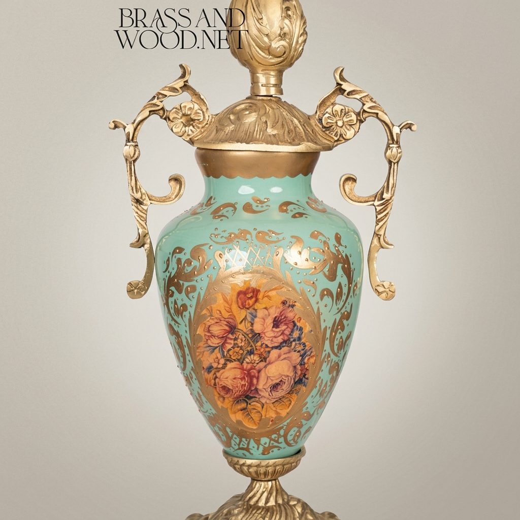 Baroque Ceramic Urn Table Lamp - Hand-Painted Floral Porcelain with Ornate Brass Mounts — Antique Gold
