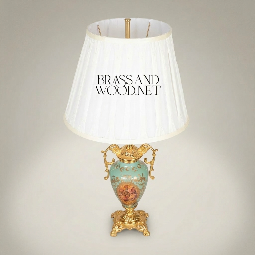 Baroque Ceramic Urn Table Lamp - Hand-Painted Floral Porcelain with Ornate Brass Mounts — Gold