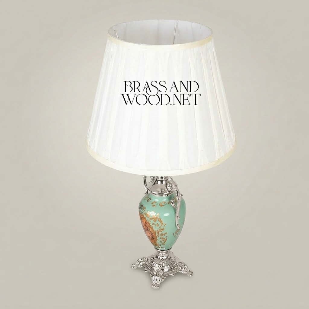 Baroque Ceramic Urn Table Lamp - Hand-Painted Floral Porcelain with Ornate Brass Mounts — Silver