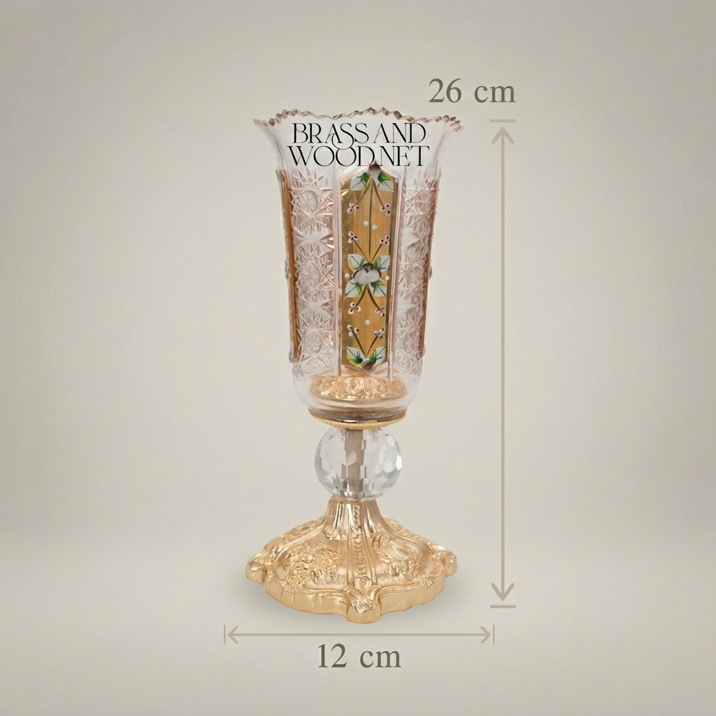 Baroque Chalice Crystal Candle Holder with Enamel Floral Panels & Gilt Base — Gold