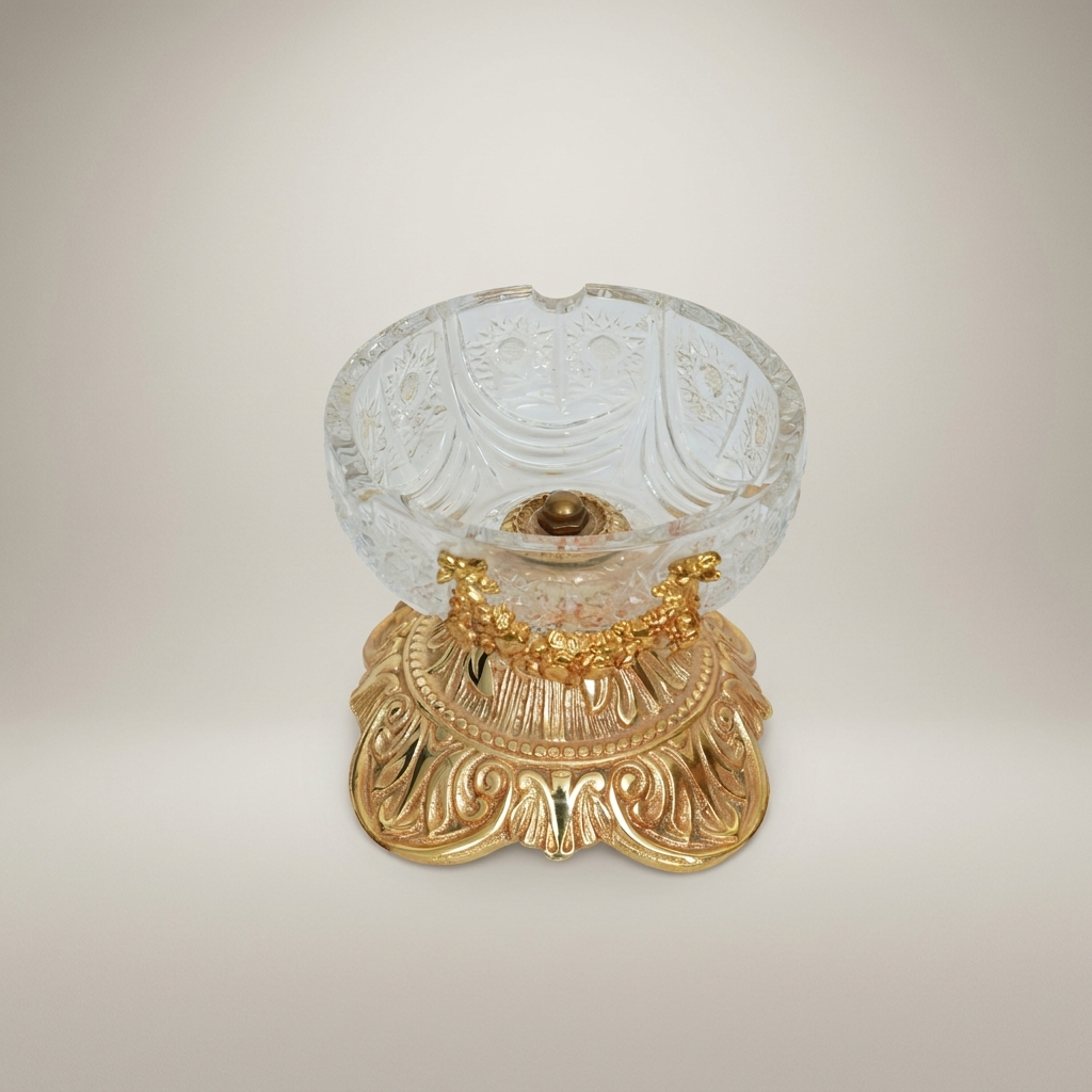 Baroque Crystal Ashtray with Ormolu Brass Base & Floral Swag Mounts