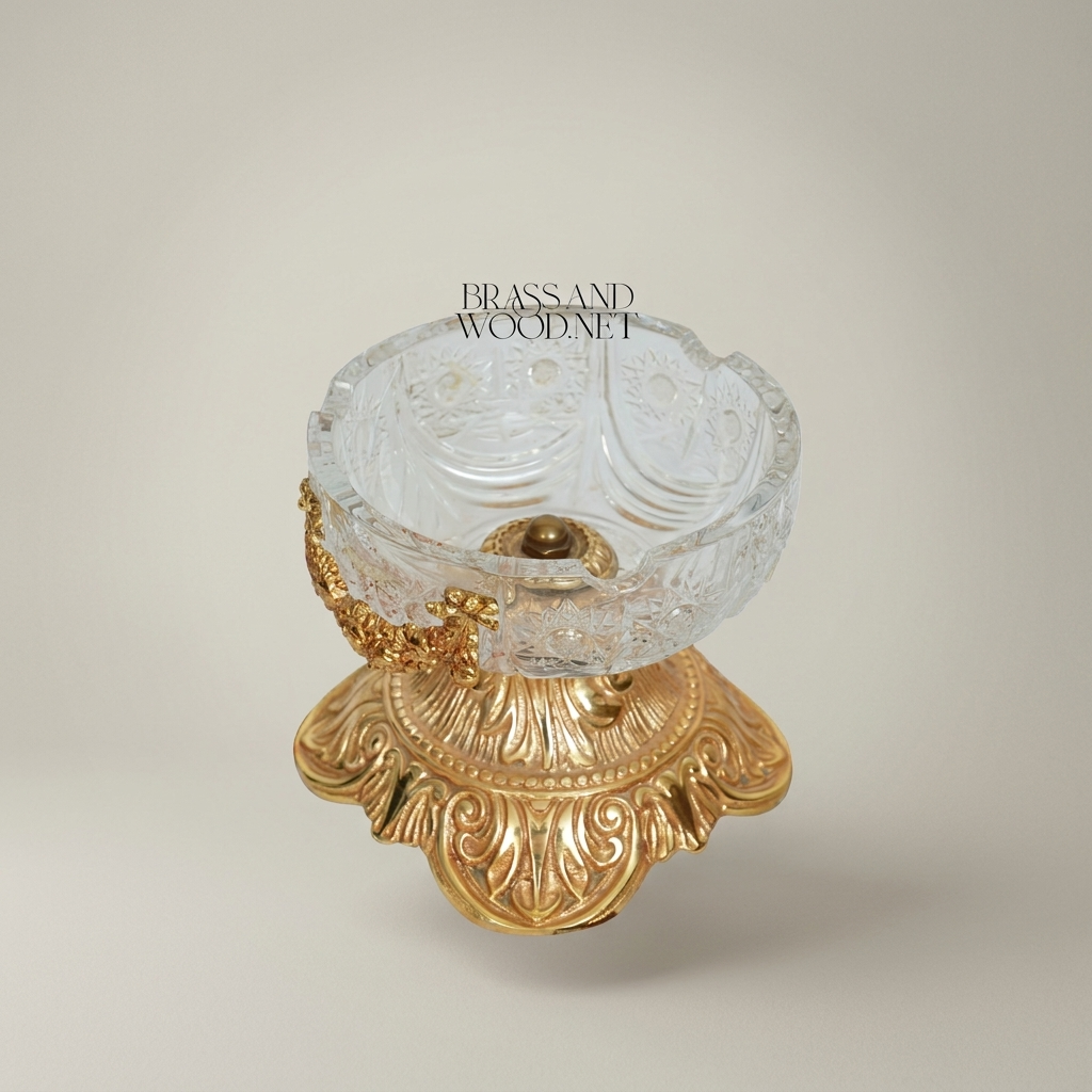 Baroque Crystal Ashtray with Ormolu Brass Base & Floral Swag Mounts