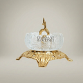 Baroque Crystal Ashtray with Ornate Brass Filigree Base & Scroll Finial — Gold