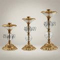 Baroque Crystal Ball Brass Candlestick Set of 3 - Graduated Heights with Acanthus Base — Gold