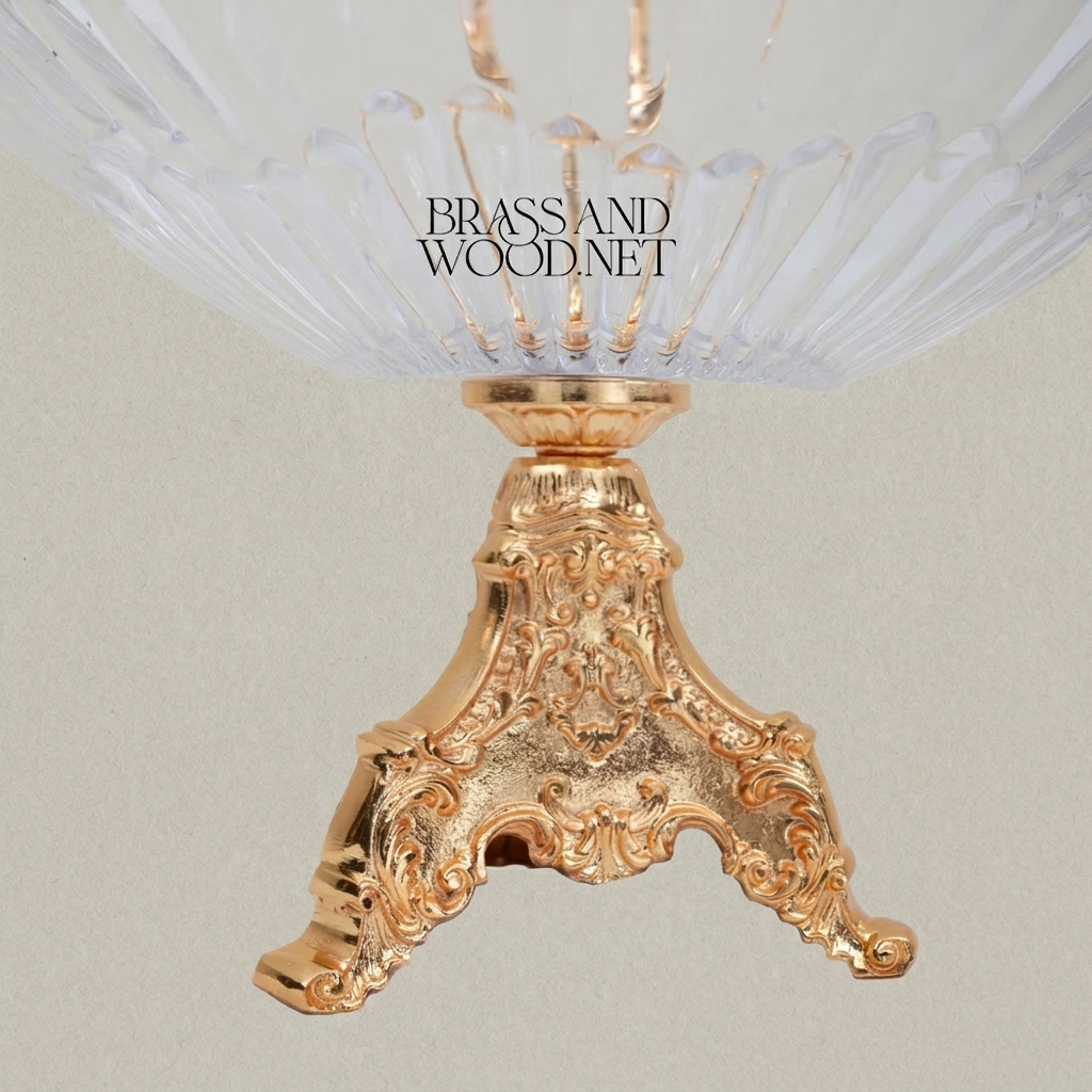 Baroque Crystal Bonbonniere with Ornate Brass Stand & Twisted Handle