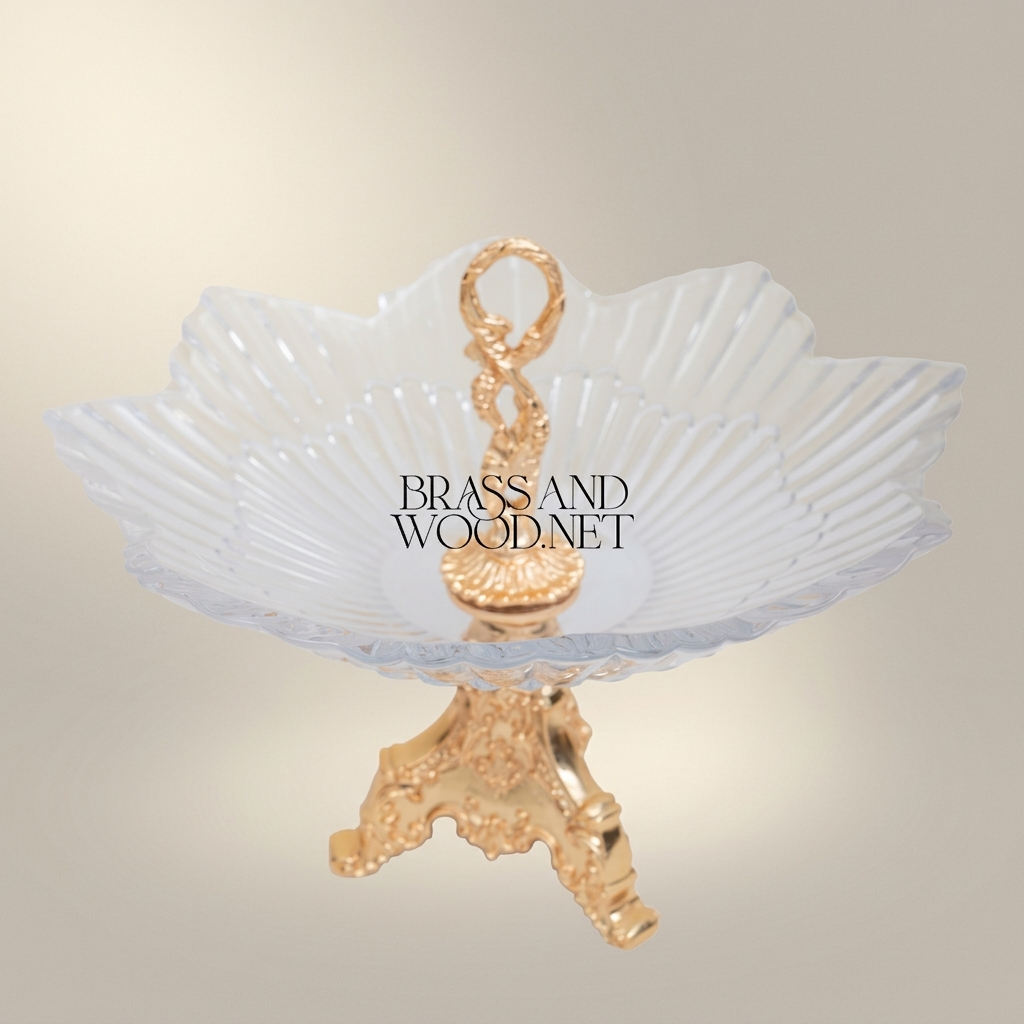 Baroque Crystal Bonbonniere with Ornate Brass Stand & Twisted Handle