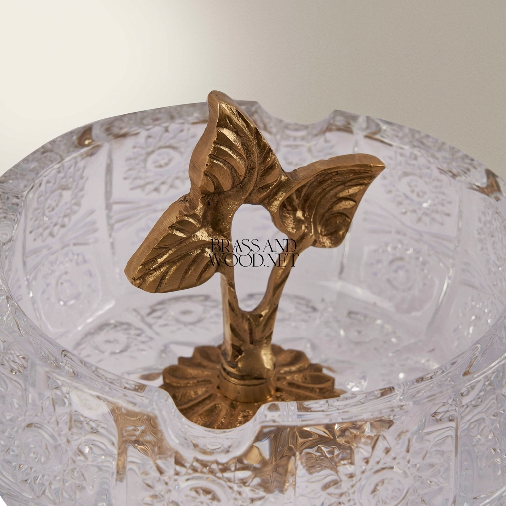 Baroque Crystal & Brass Ashtray with Acanthus Pedestal Base — Antique Gold