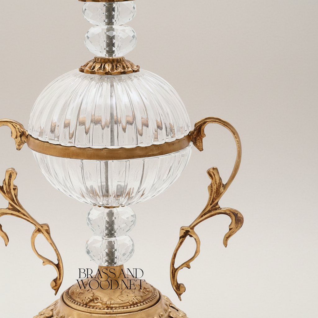 Baroque Crystal & Brass Bonbonniere - Ribbed Globe with Ornate Finial — Antique Gold