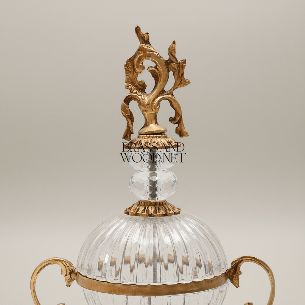 Baroque Crystal & Brass Bonbonniere - Ribbed Globe with Ornate Finial — Antique Gold