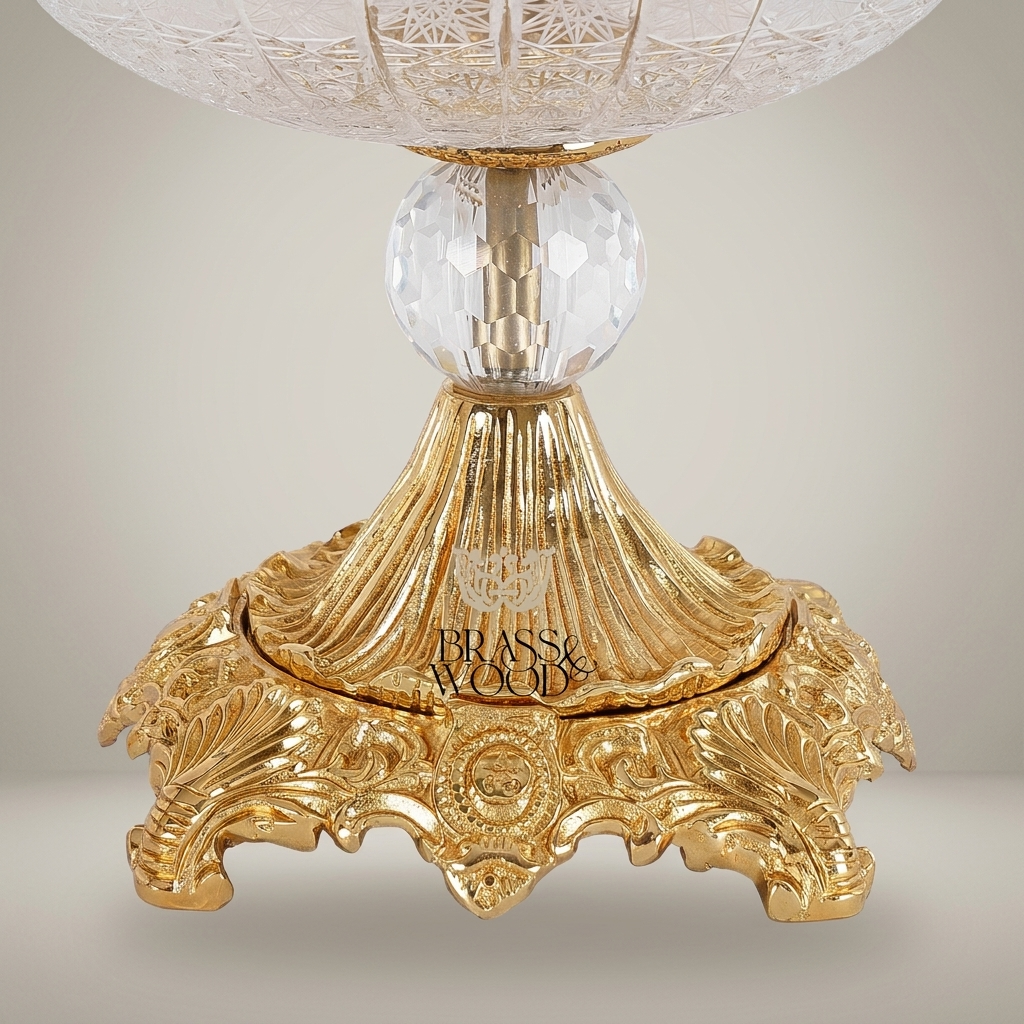 Baroque Crystal & Brass Bonbonniere - Rose Medallion Pedestal Bowl