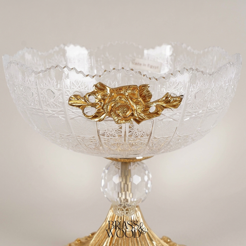 Baroque Crystal & Brass Bonbonniere - Rose Medallion Pedestal Bowl