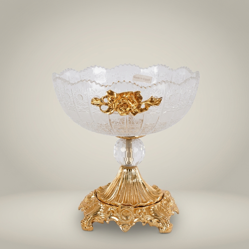 Baroque Crystal & Brass Bonbonniere - Rose Medallion Pedestal Bowl