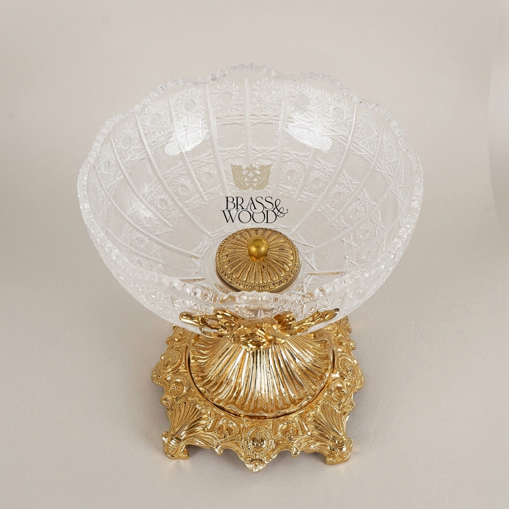 Baroque Crystal & Brass Bonbonniere - Rose Medallion Pedestal Bowl