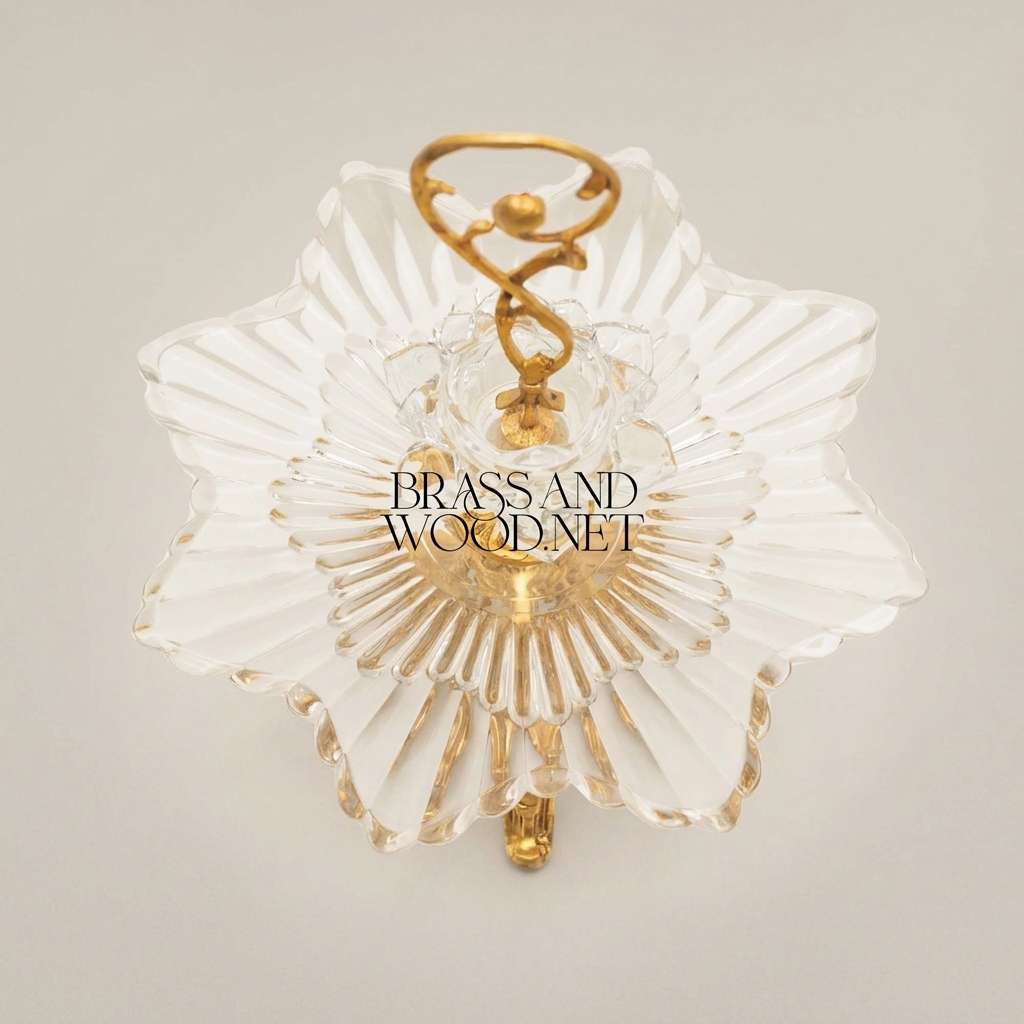Baroque Crystal & Brass Bonbonniere Stand - Sculptural Foliate Pedestal with Scroll Handle — Antique Gold