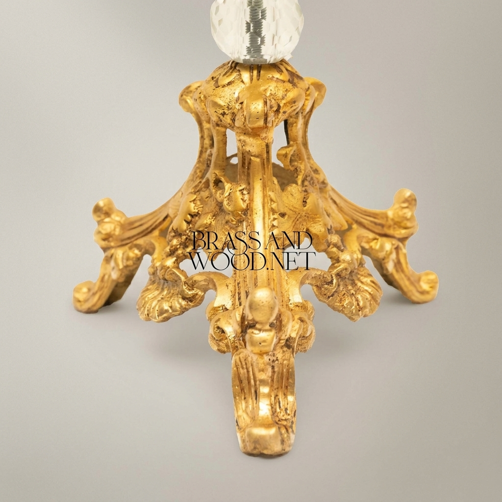 Baroque Crystal & Brass Bonbonniere Stand - Sculptural Foliate Pedestal with Scroll Handle — Antique Gold