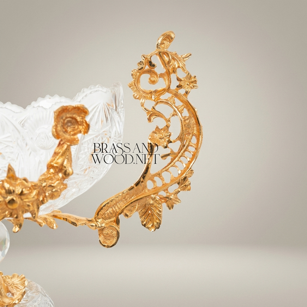Baroque Crystal & Brass Bonbonniere – Twin-Handle Floral Pedestal Bowl — Gold