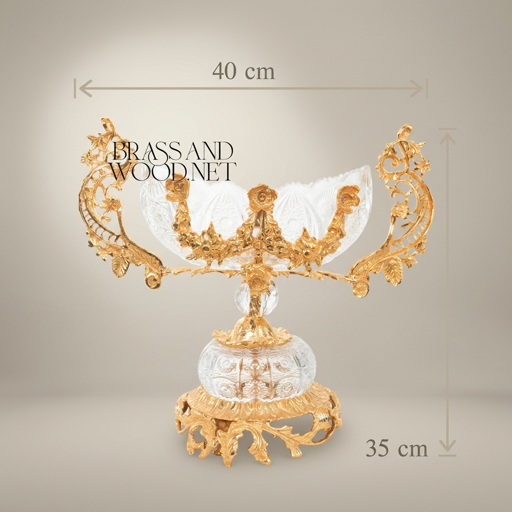 Baroque Crystal & Brass Bonbonniere – Twin-Handle Floral Pedestal Bowl