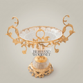 Baroque Crystal & Brass Candy Bowl - Grand Scrollwork Handles & Ornate Pedestal