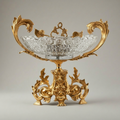 Baroque Crystal & Brass Centerpiece Bowl - Acanthus Leaf Sculpted Pedestal — Gold