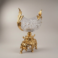 Baroque Crystal Brass Centerpiece Bowl - Figural Handles & Rococo Base — Gold