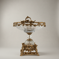 Baroque Crystal & Brass Centerpiece Bowl with Grapevine Swag & Figural Pedestal — Antique Gold