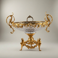 Baroque Crystal & Brass Centerpiece Bowl - Ornate Scrollwork Pedestal — Gold