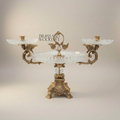 Baroque Crystal & Brass Centerpiece Tray with Dual Candle Arms — Antique Gold
