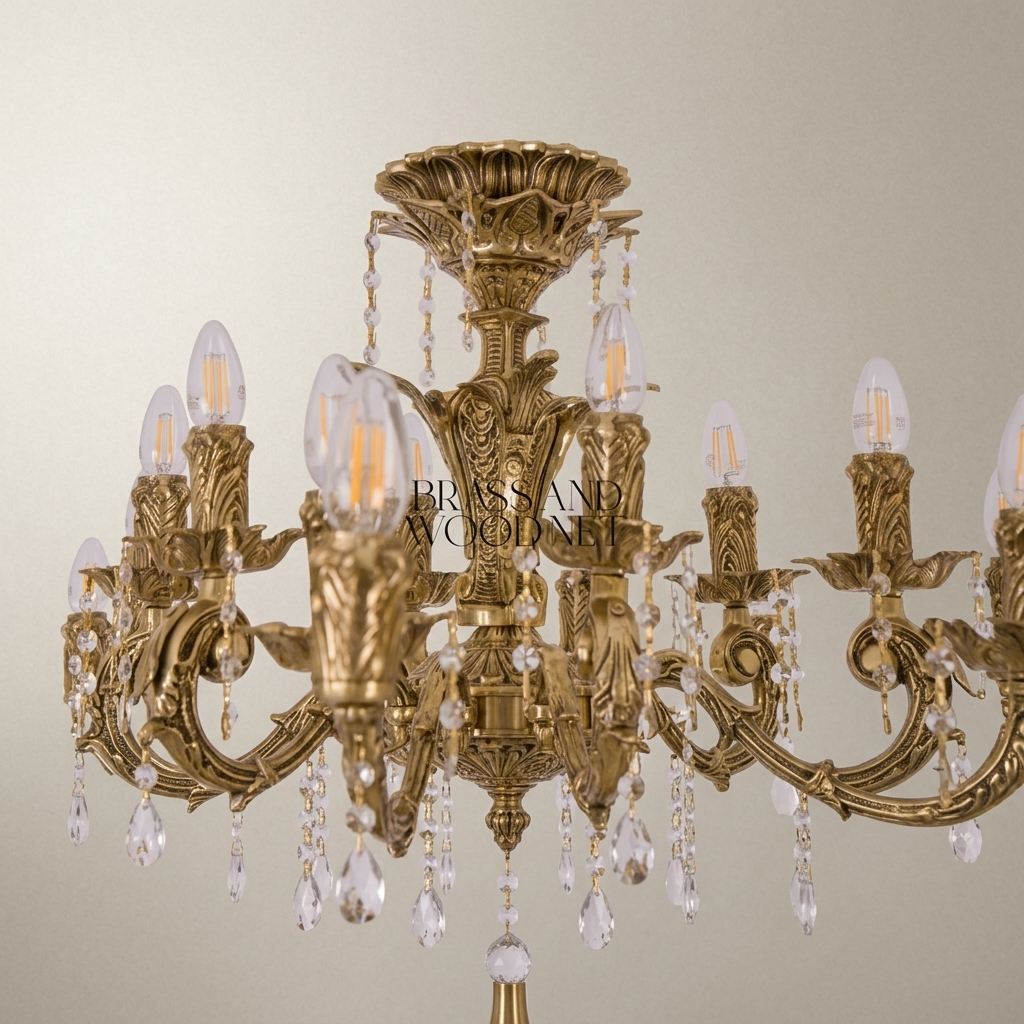 Baroque Crystal Brass Chandelier 18-Arm with Cascading Crystal Pendants — Antique Gold