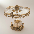 Baroque Crystal & Brass Compote Bowl - Floral Swag Pedestal — Antique Gold