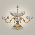 Baroque Crystal & Brass Centerpiece Epergne - Tiered Floral-Etched Bowls with Ornate Stand — Gold