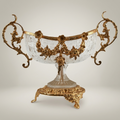 Baroque Crystal & Brass Footed Centerpiece Bowl with Floral Garland