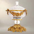 Baroque Crystal & Brass Lidded Candy Bowl - Floral Garland Pedestal — Gold