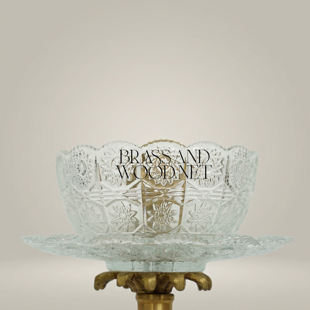 Baroque Crystal & Brass Pedestal Ashtray with Ornate Pierced Base — Antique Gold
