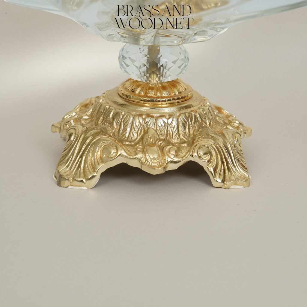 Baroque Crystal & Brass Single-Tier Candy Dish with Ornate Pedestal Base — Gold