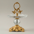 Baroque Crystal & Brass Single-Tier Candy Dish with Ornate Leaf Handle — Gold
