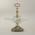 Baroque Crystal & Brass Single-Tier Candy Dish with Ornate Pedestal Base — Antique Gold