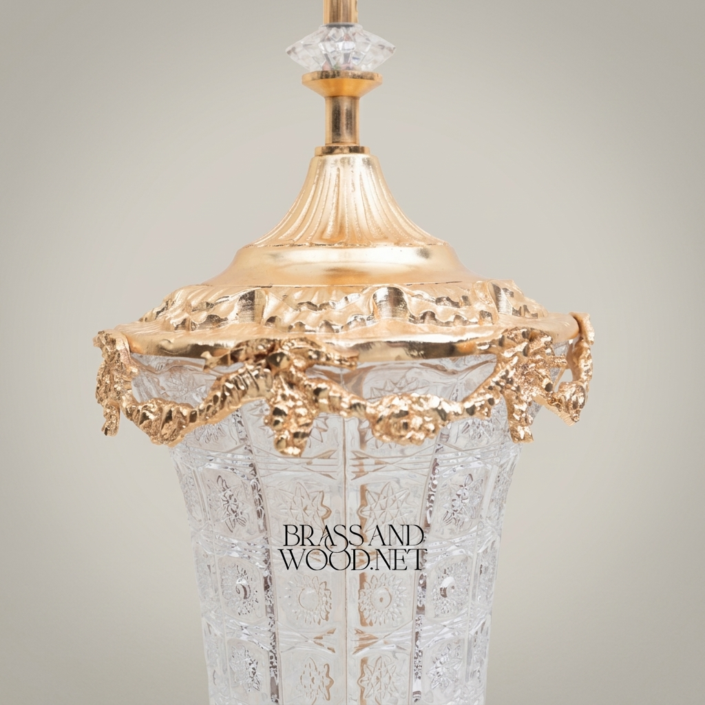 Baroque Crystal & Brass Table Lamp with Crystal Fringe Shade