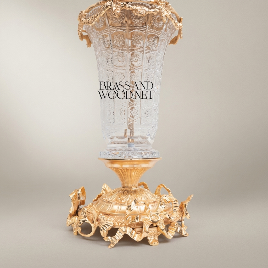 Baroque Crystal & Brass Table Lamp with Crystal Fringe Shade — Gold