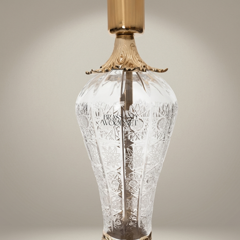 Baroque Crystal & Brass Table Lamp - Hand-Engraved Urn Body