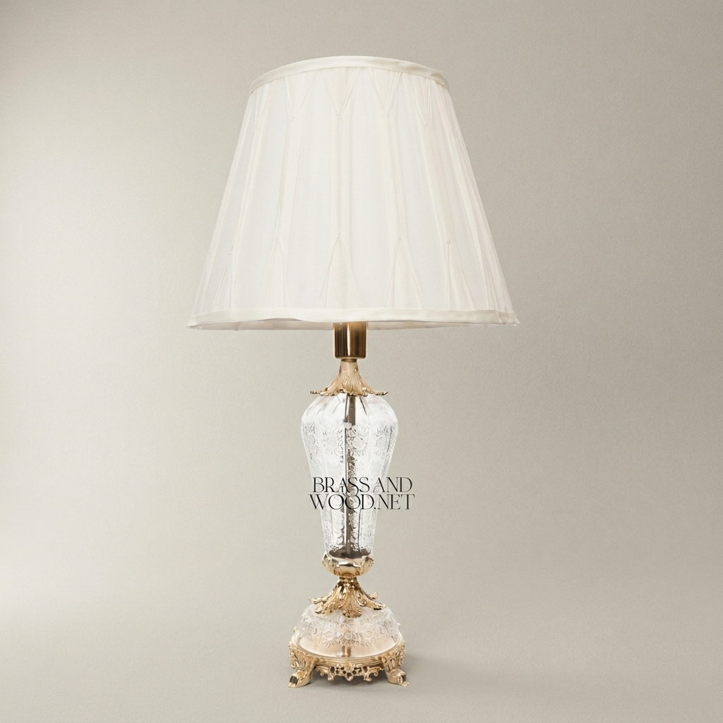 Baroque Crystal & Brass Table Lamp - Hand-Engraved Urn Body