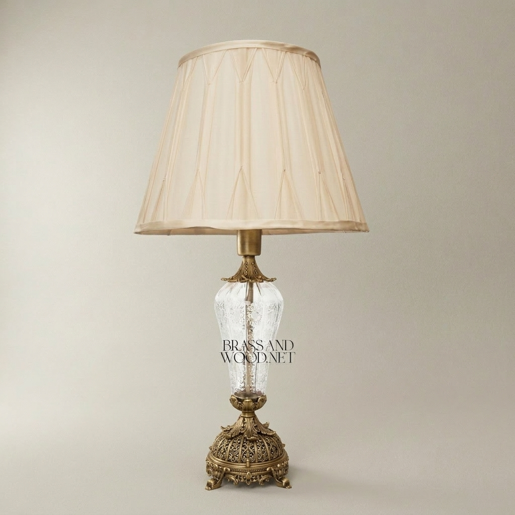 Baroque Crystal & Brass Table Lamp - Hand-Engraved Urn Body — Antique Gold