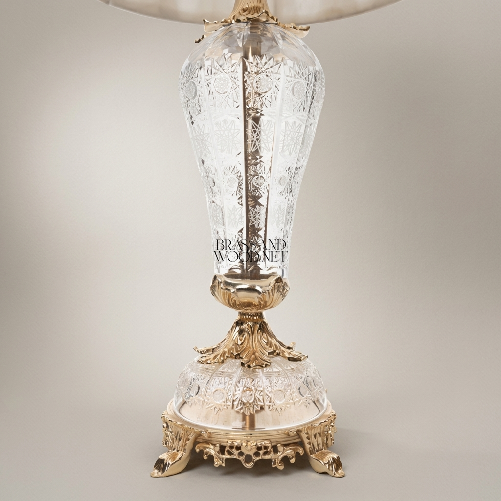 Baroque Crystal & Brass Table Lamp - Hand-Engraved Urn Body