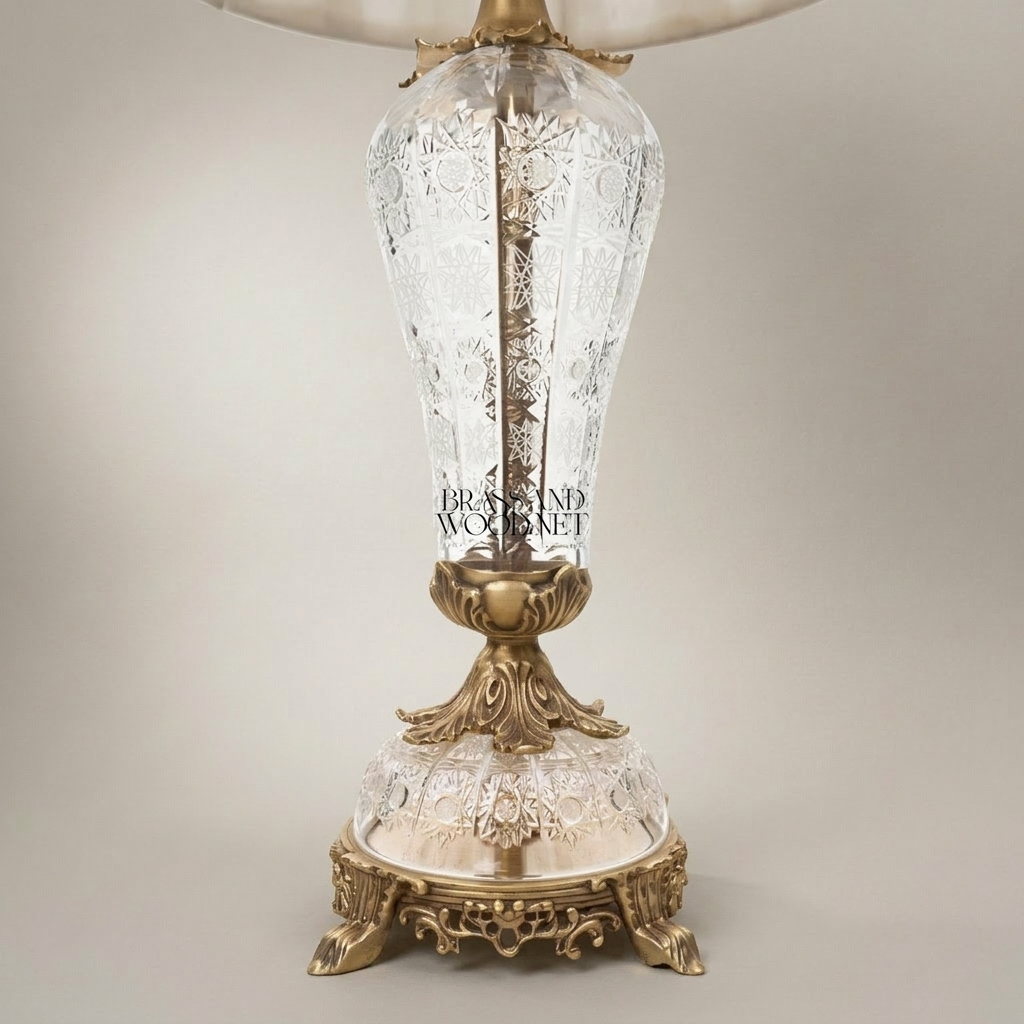 Baroque Crystal & Brass Table Lamp - Hand-Engraved Urn Body — Antique Gold