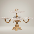 Baroque Crystal & Brass Tiered Centerpiece Stand with Side Trays — Gold