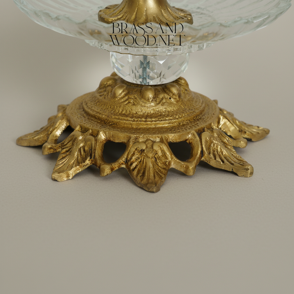 Baroque Crystal & Brass Two-Tier Bonbonniere with Scroll Handle