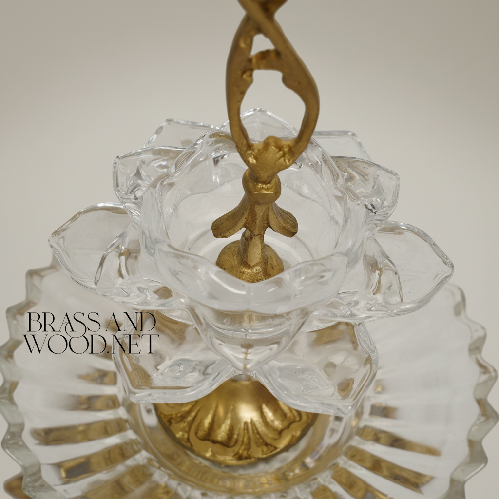 Baroque Crystal & Brass Two-Tier Bonbonniere with Scroll Handle