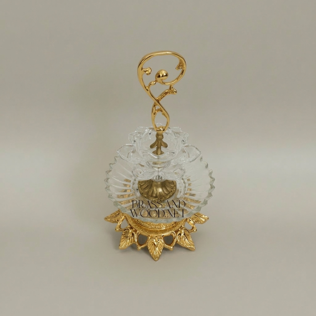 Baroque Crystal & Brass Two-Tier Bonbonniere with Scroll Handle — Gold